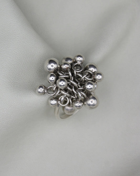 DANGLING SPHERES SILVER RING
