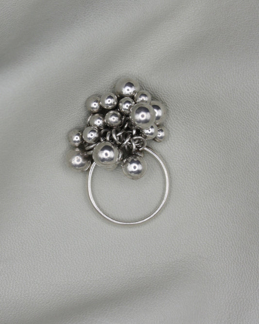 DANGLING SPHERES SILVER RING