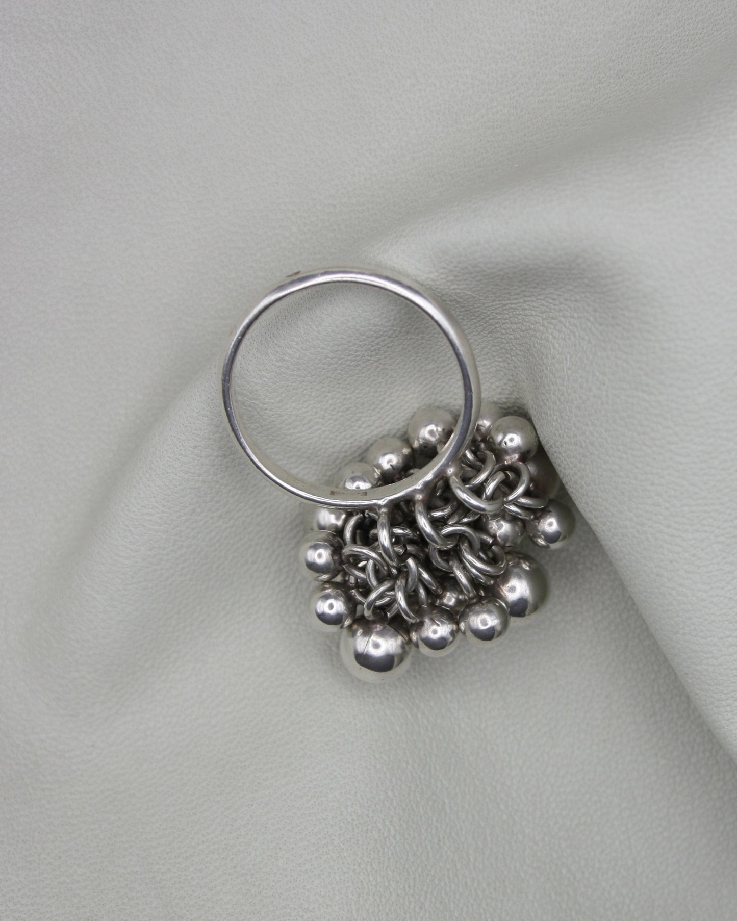 DANGLING SPHERES SILVER RING