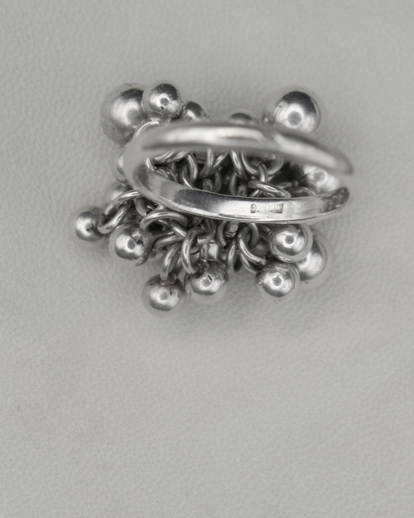 DANGLING SPHERES SILVER RING
