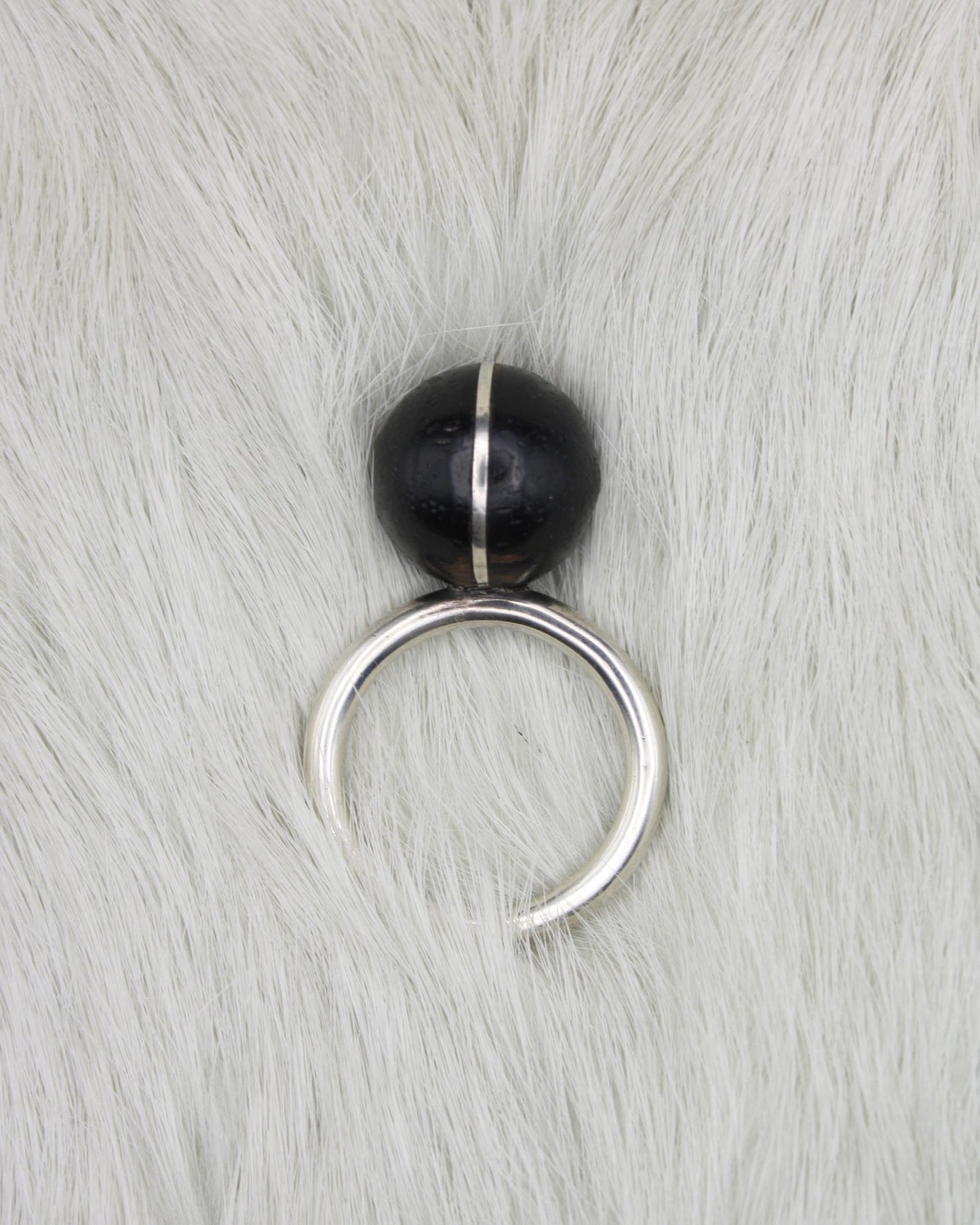 WOOD HEMISPHERES SILVER RING
