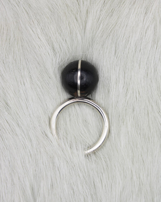 WOOD HEMISPHERES SILVER RING